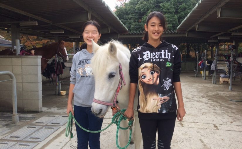 ポニーのマルと朝のお散歩。なぜに「気を付け！」なの？？